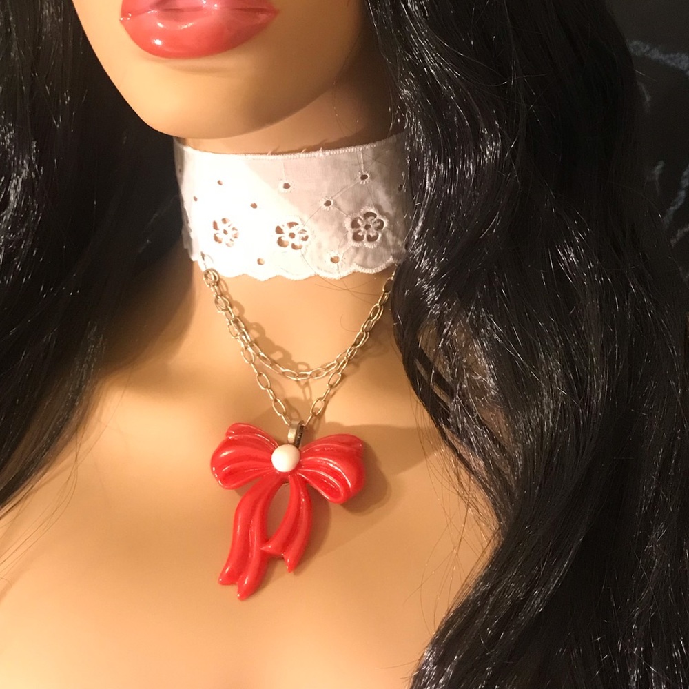 Kawaii Eyelet Choker with Resin Bow